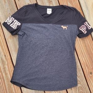 Victoria's Secret PINK Womens Large V Neck Sequin PINK Dog Y2K Style T Shirt